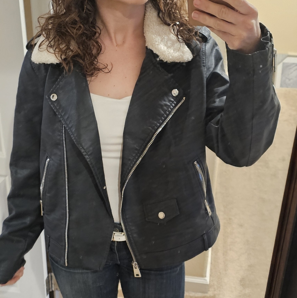 Levi pleather bomber jacket with sherpa collar